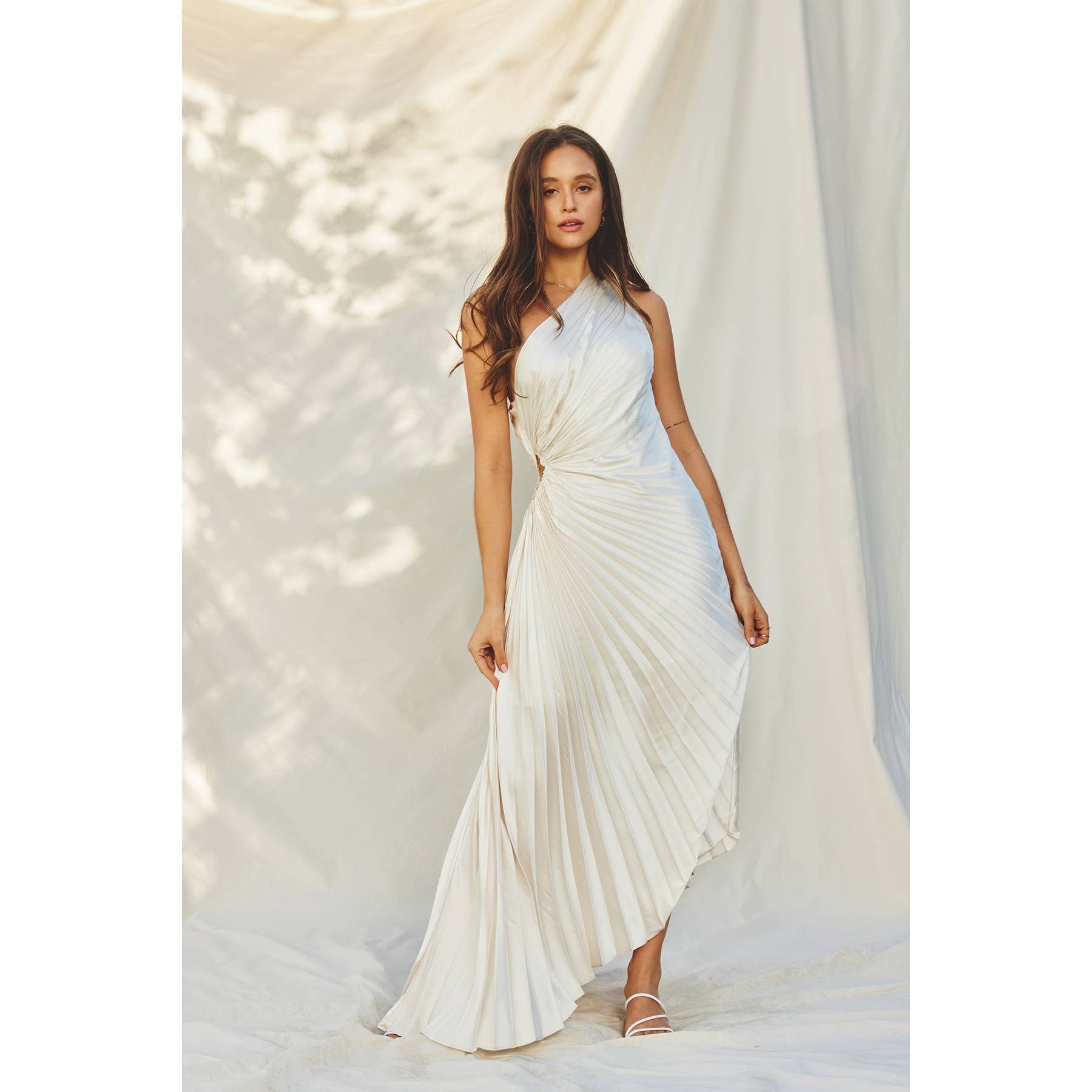 olympia asymmetrical maxi dress Olympia Asymmetrical Pleated Maxi Dress