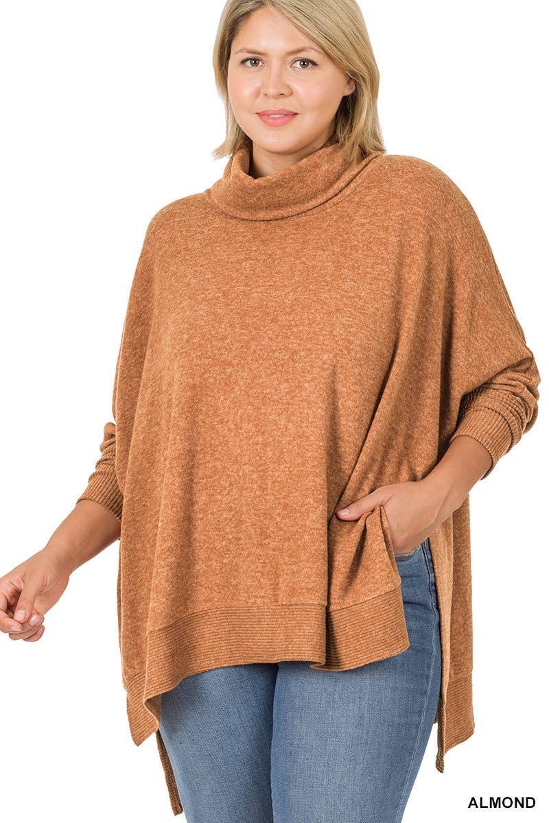 Plus Brushed Melange Cowl Neck Poncho Sweater Ash Crown