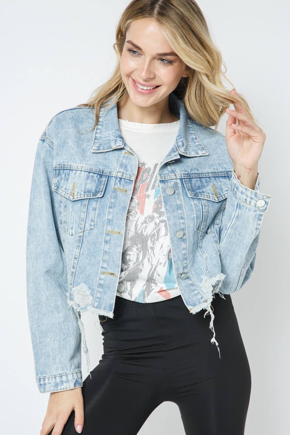 Destroyed cropped denim jacket deals